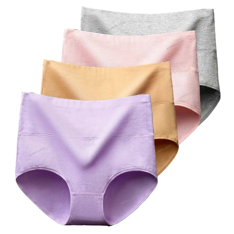 Lot de 4 Culottes Gainantes Taille Haute en Coton – Confort & Ventre Plat