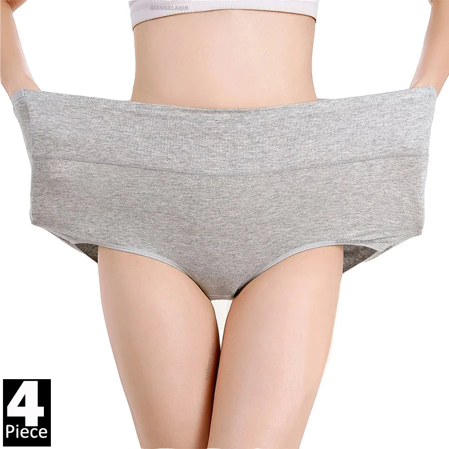 Lot de 4 Culottes Gainantes Taille Haute en Coton – Confort & Ventre Plat
