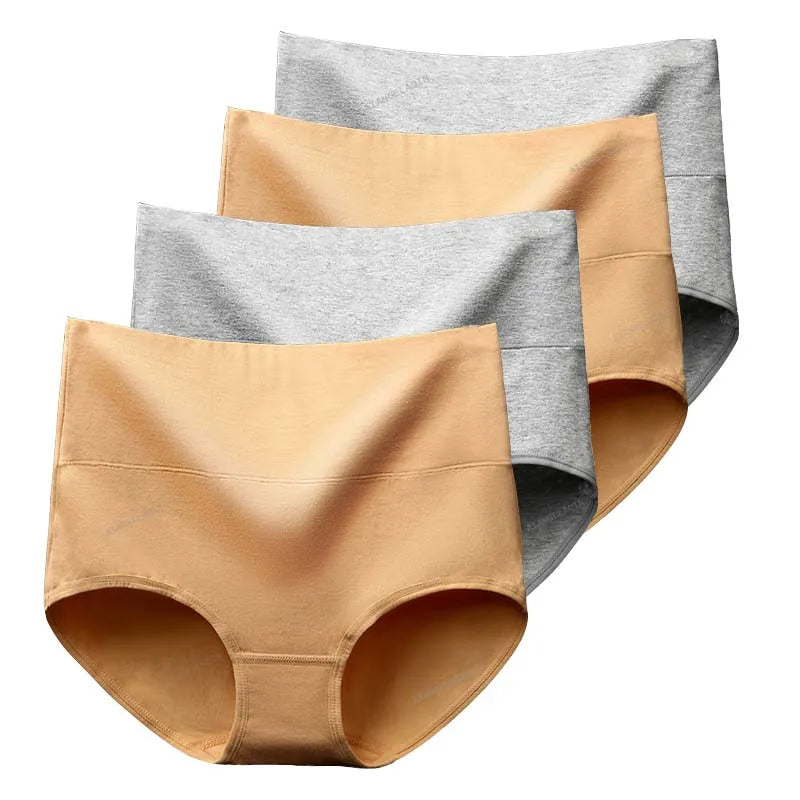 Lot de 4 Culottes Gainantes Taille Haute en Coton – Confort & Ventre Plat