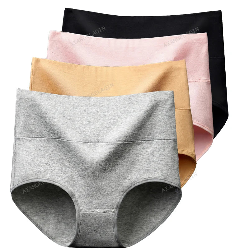 Lot de 4 Culottes Gainantes Taille Haute en Coton – Confort & Ventre Plat