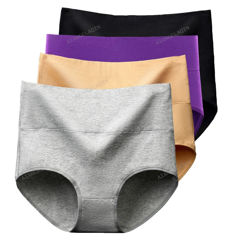 Lot de 4 Culottes Gainantes Taille Haute en Coton – Confort & Ventre Plat