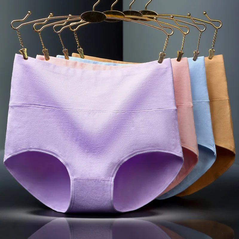 Lot de 4 Culottes Gainantes Taille Haute en Coton – Confort & Ventre Plat