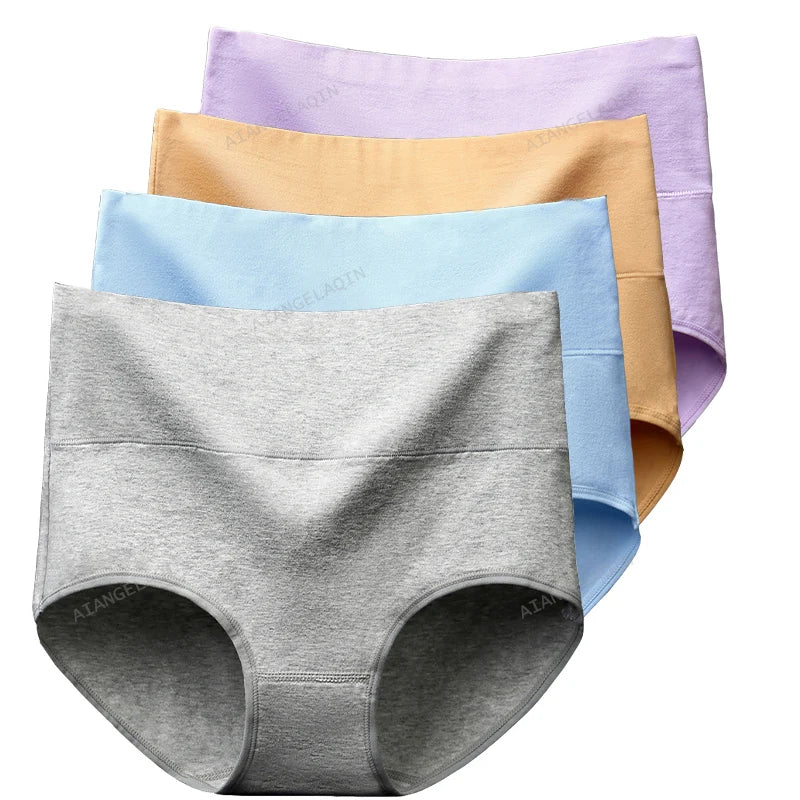 Lot de 4 Culottes Gainantes Taille Haute en Coton – Confort & Ventre Plat