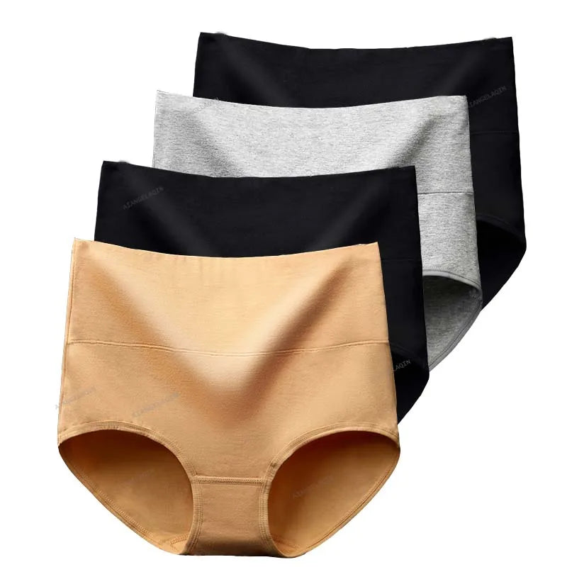 Lot de 4 Culottes Gainantes Taille Haute en Coton – Confort & Ventre Plat